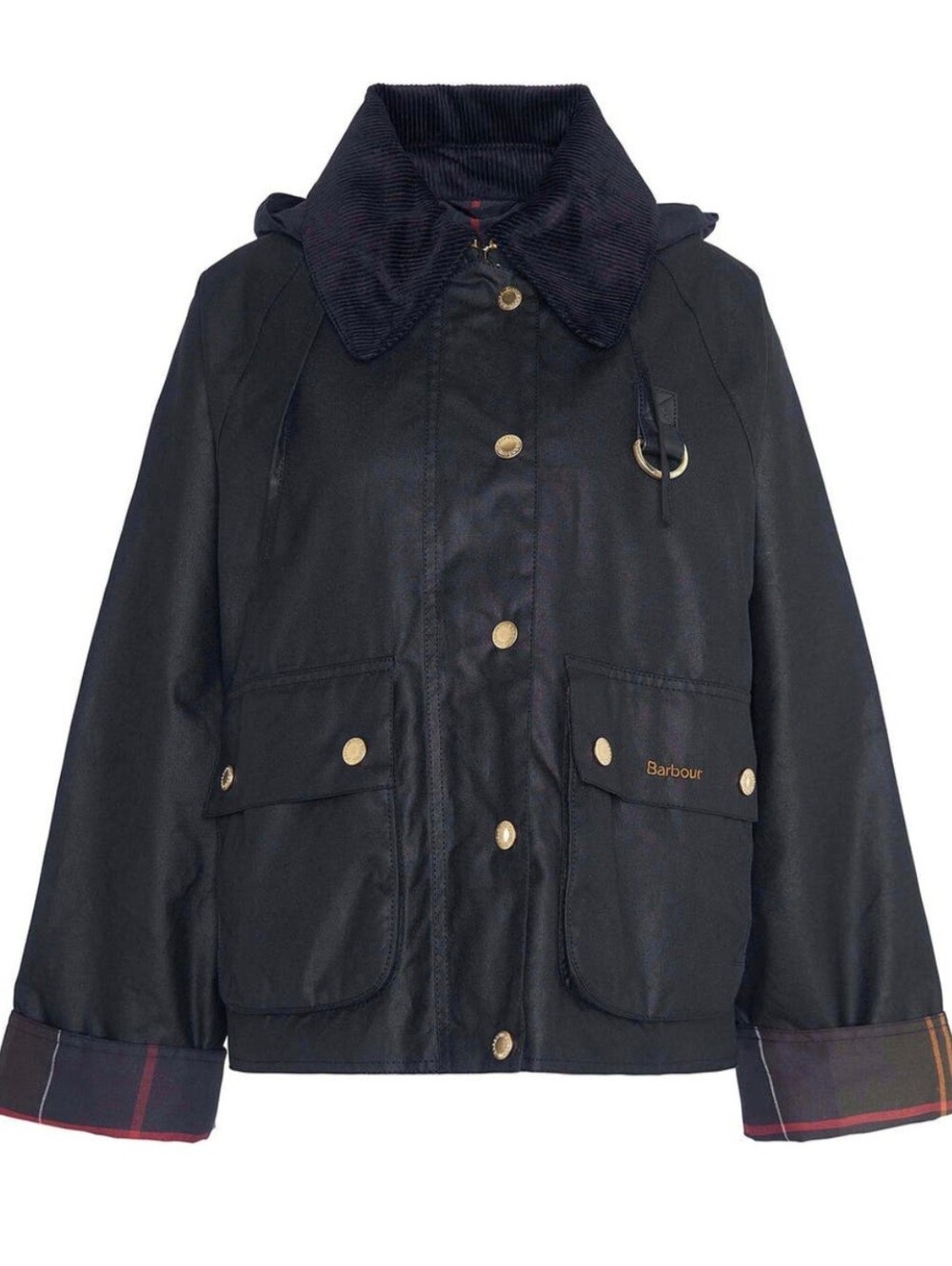 Barbour Reighton Spey Black Waxed Hooded Jacket Corduroy Colla